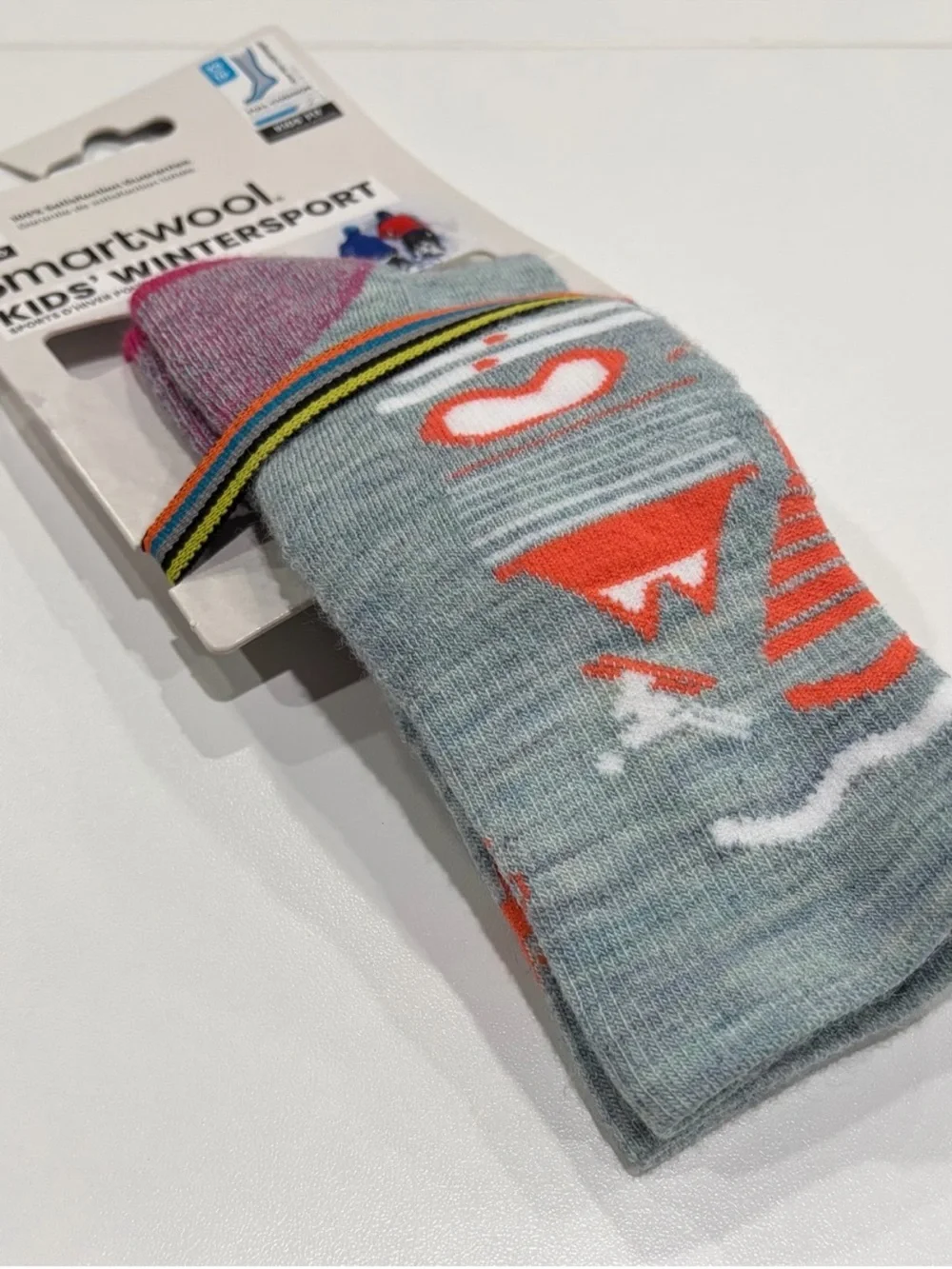 SmartWool Boys Girls Kids XS Wintersport Pattern Ski Socks Grey Pink NWT Snow